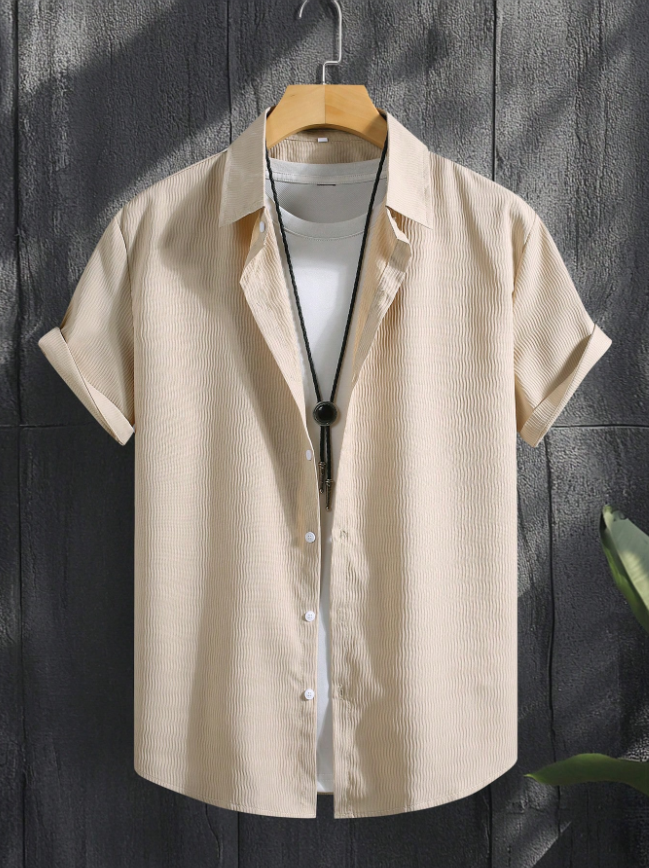 Beige Textured Short Sleeve Shirt
